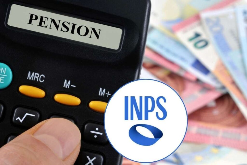 Calcolatrice, logo INPS, banconote