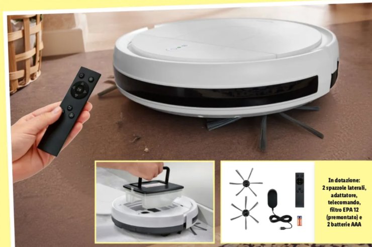 robot aspirapolvere e persona che tiene un telecomando in mano