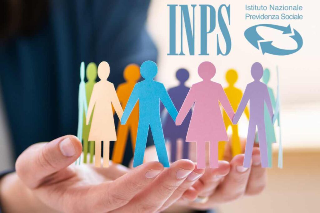simboli inclusione in mano e logo INPS