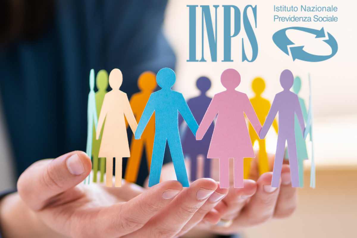 simboli inclusione in mano e logo INPS