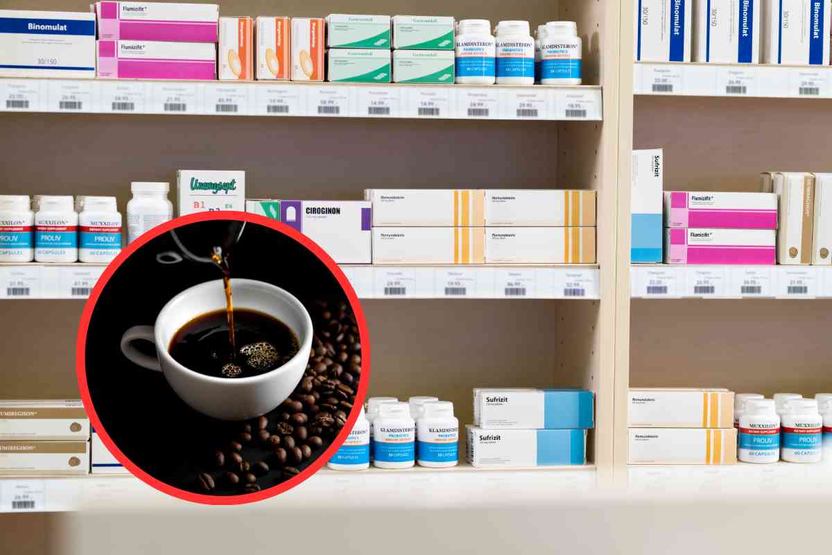Interno di una farmacia ed un caffè