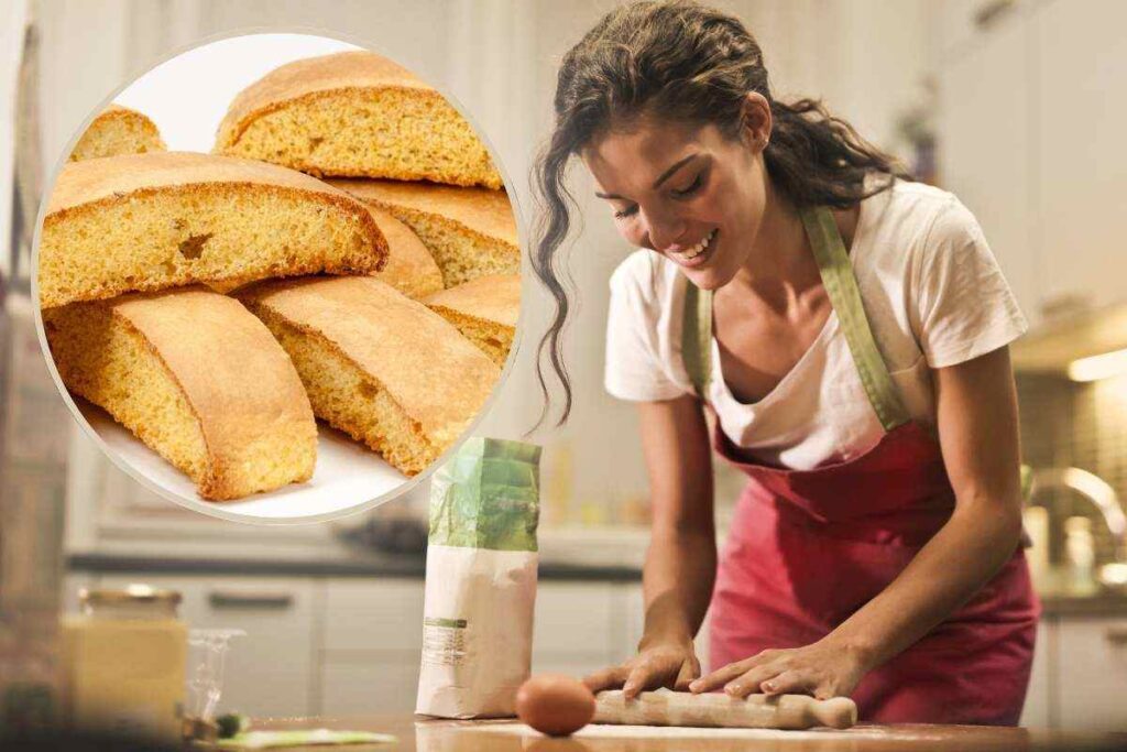 donna in cucina che impasta e biscotti in cornice