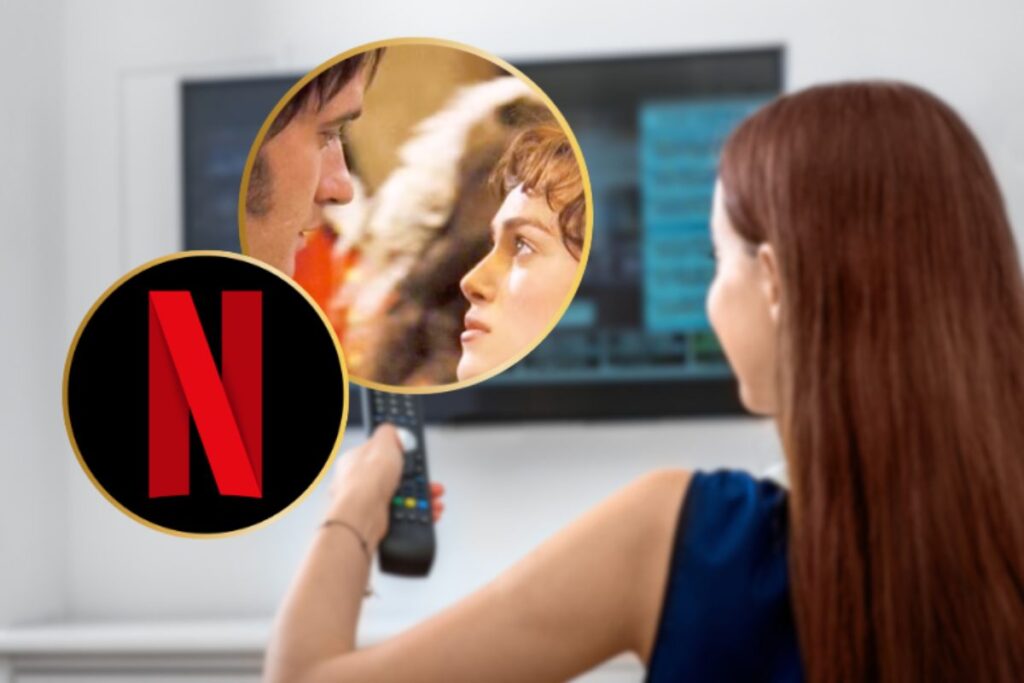 donna guarda la tv e logo netflix