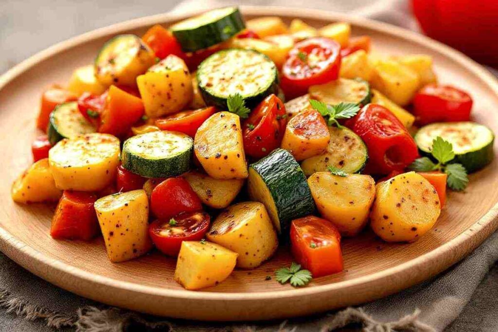 zucchine, patate e pomodori al forno