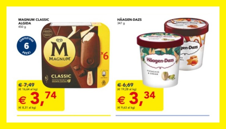 confezione di gelati magnum e barattolini haagen dazs