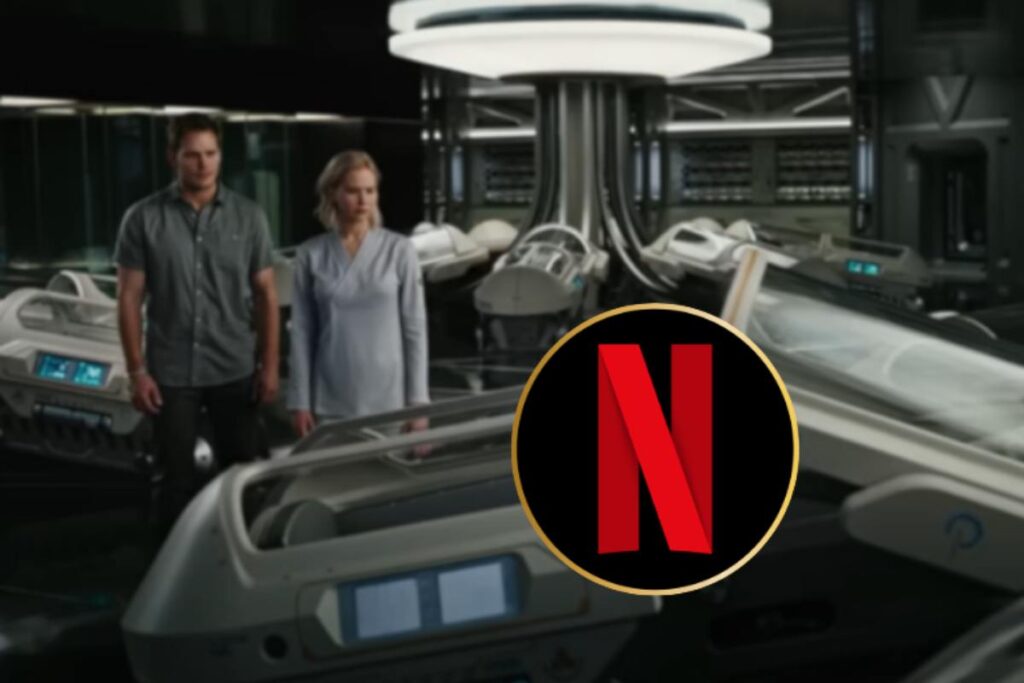 scena del film passengers e logo netflix