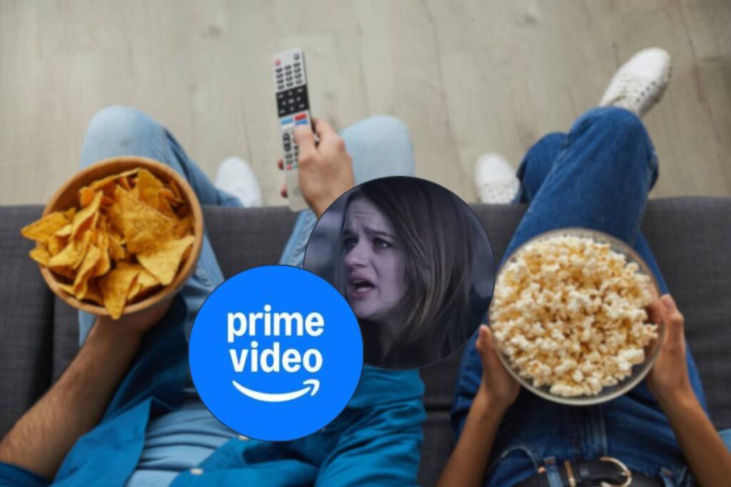 coppia guarda la tv e logo prime video