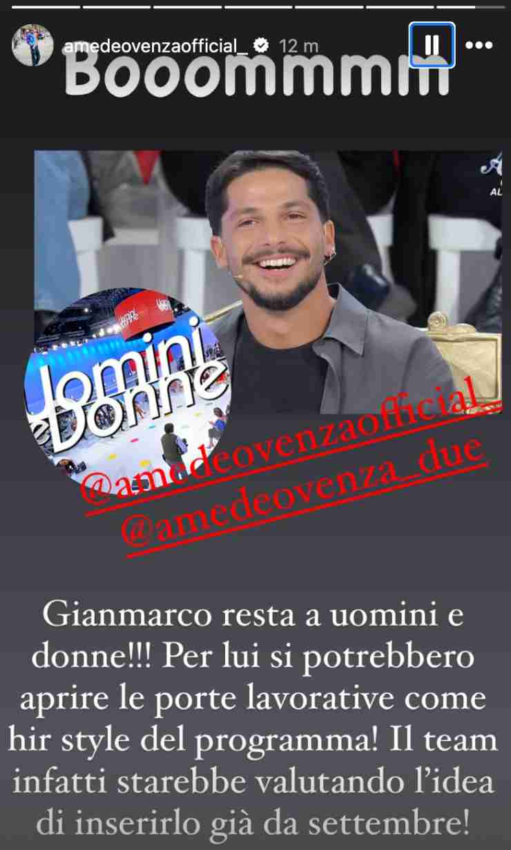 ig story di amedeo venza su gianmarco