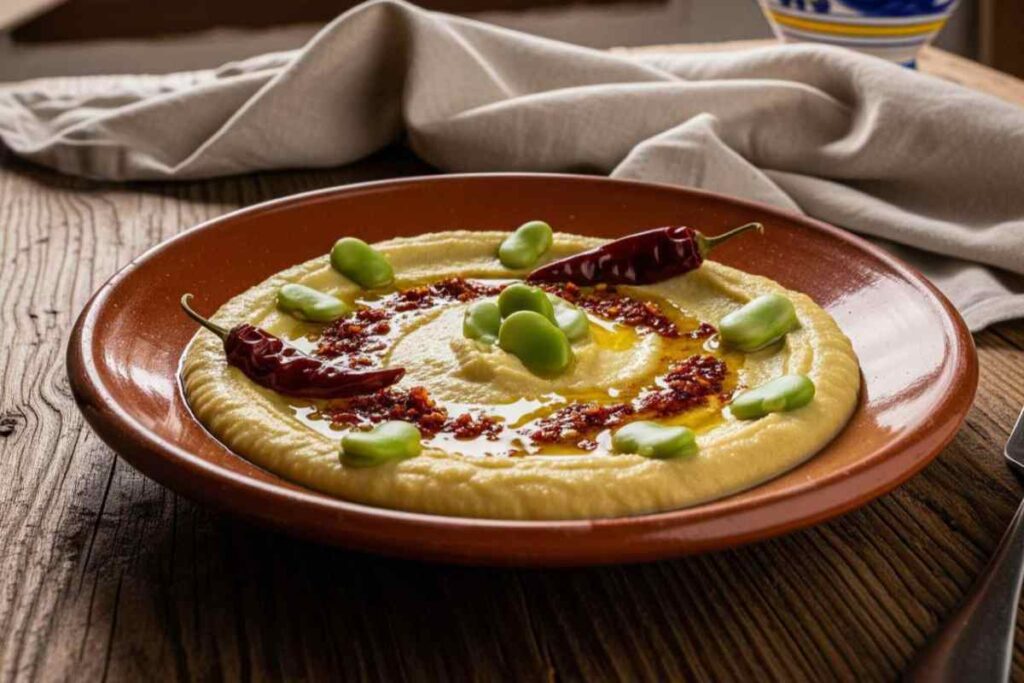 piatto di granetti con fave e peperone