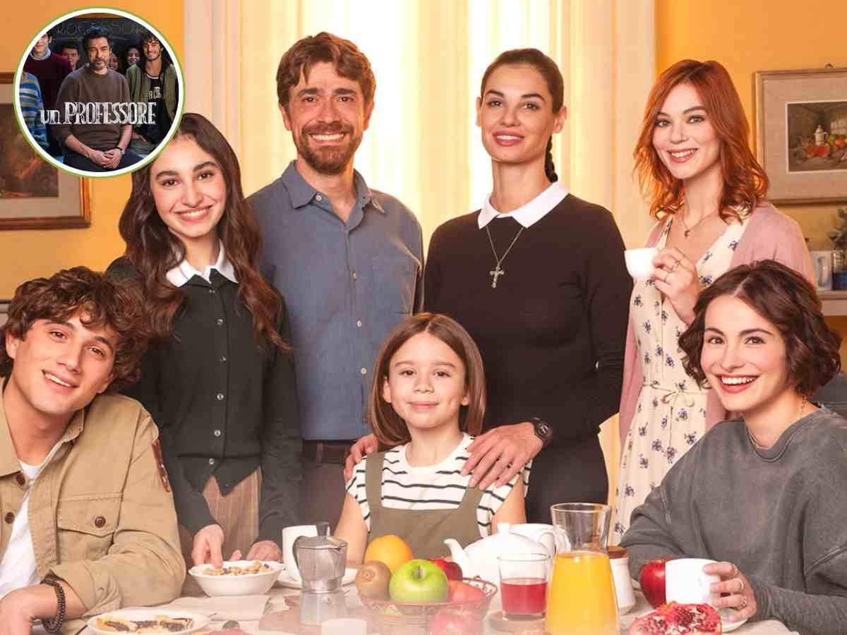 cast che dio ci aiuti sullo sfondo e logo un professore nel cerchio 