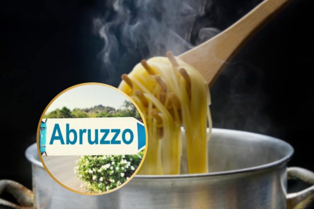 pasta cotta in pentola e cornice scritta abruzzo