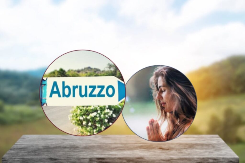 cartello abruzzo e donna che medita