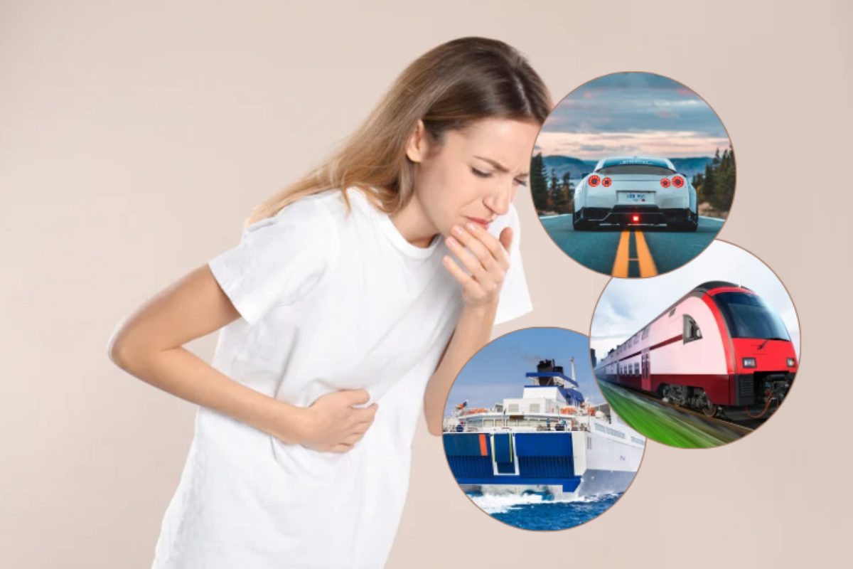 donna che si sente poco bene e miniatura nave treno e aereo