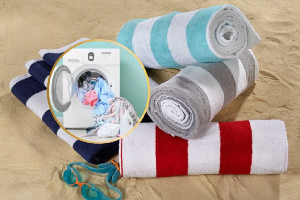 teli da spiaggia e miniatura lavatrice