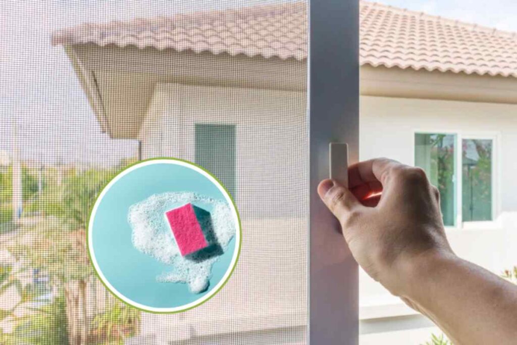 mano che apre finestra e spugna con sapone