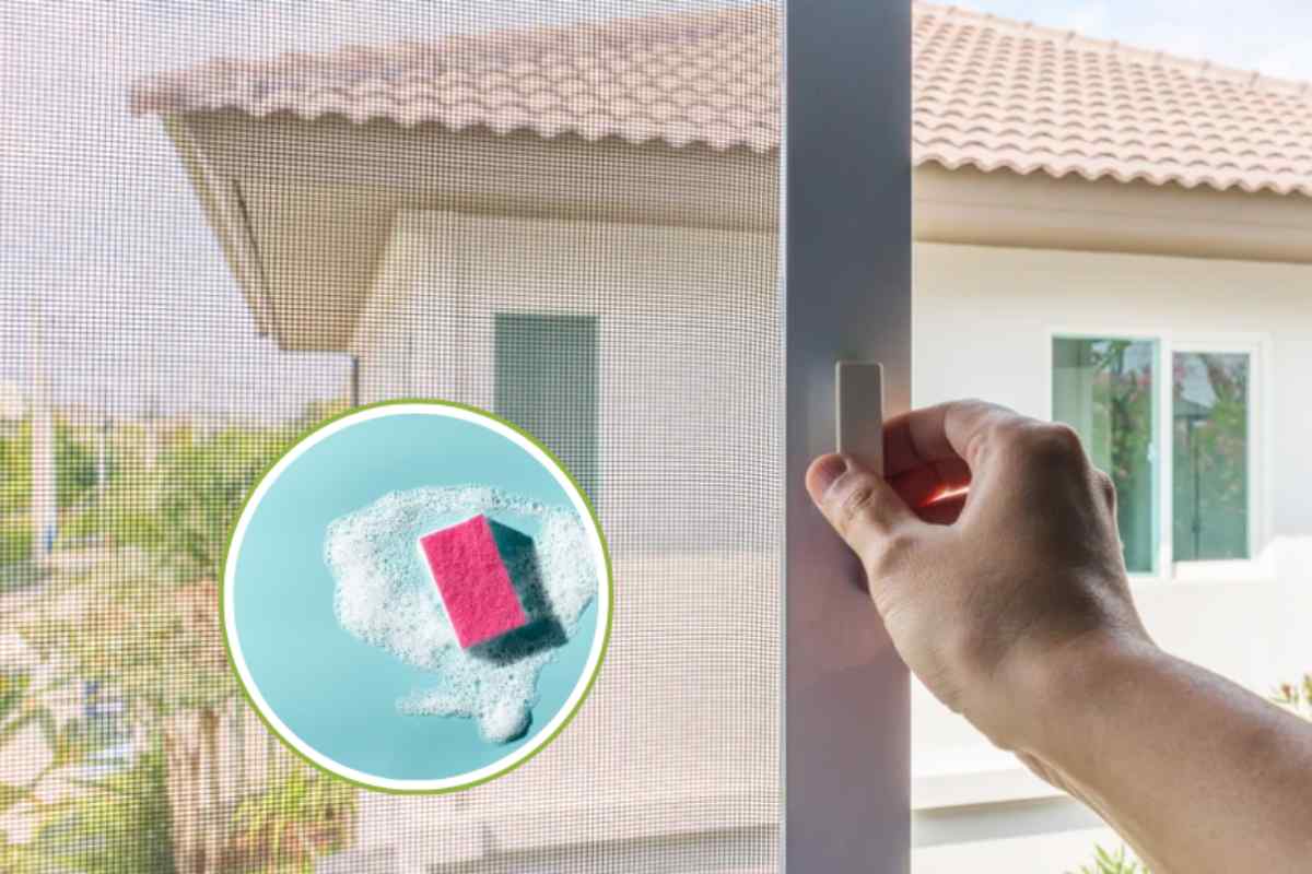 mano che apre finestra e spugna con sapone
