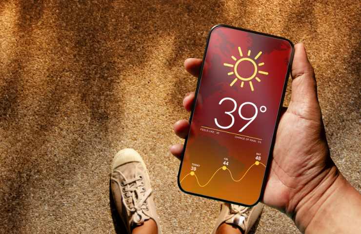Una app del meteo che segna 39°