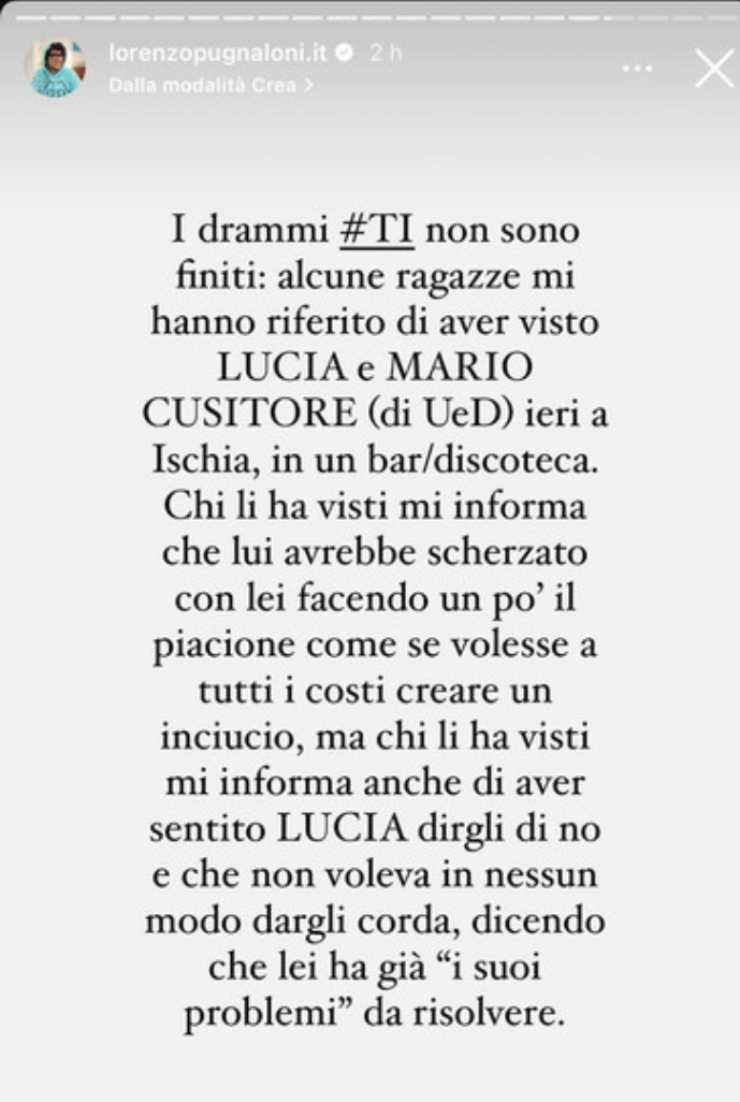 ig story di lorenzo pugnaloni su instagram
