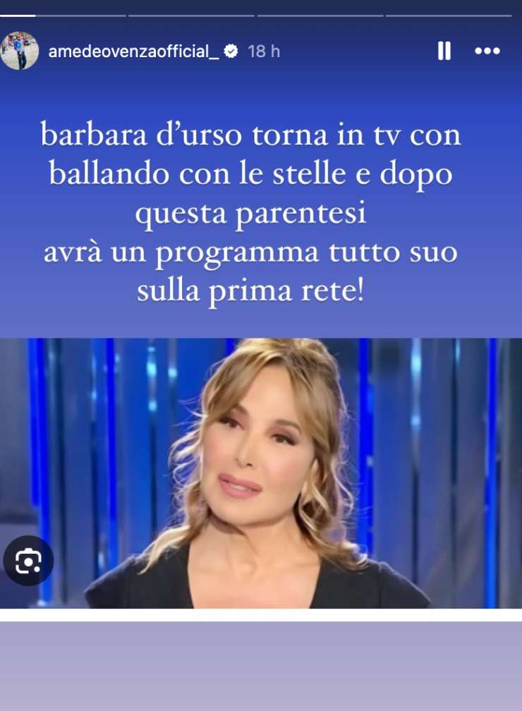 ig story di amedeo venza su barbara d'urso