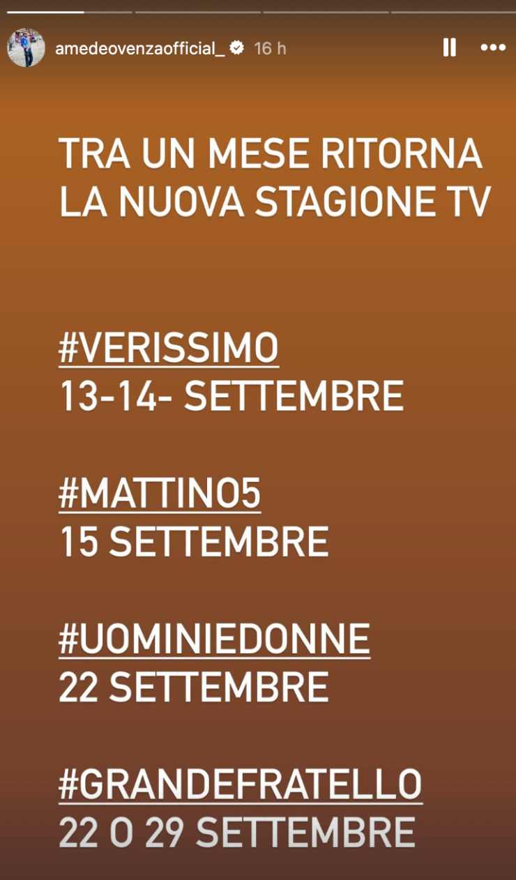 ig story di amedeo venza su instagram