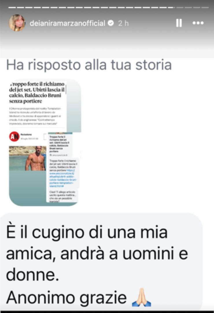 story di deianira marzano su instagram