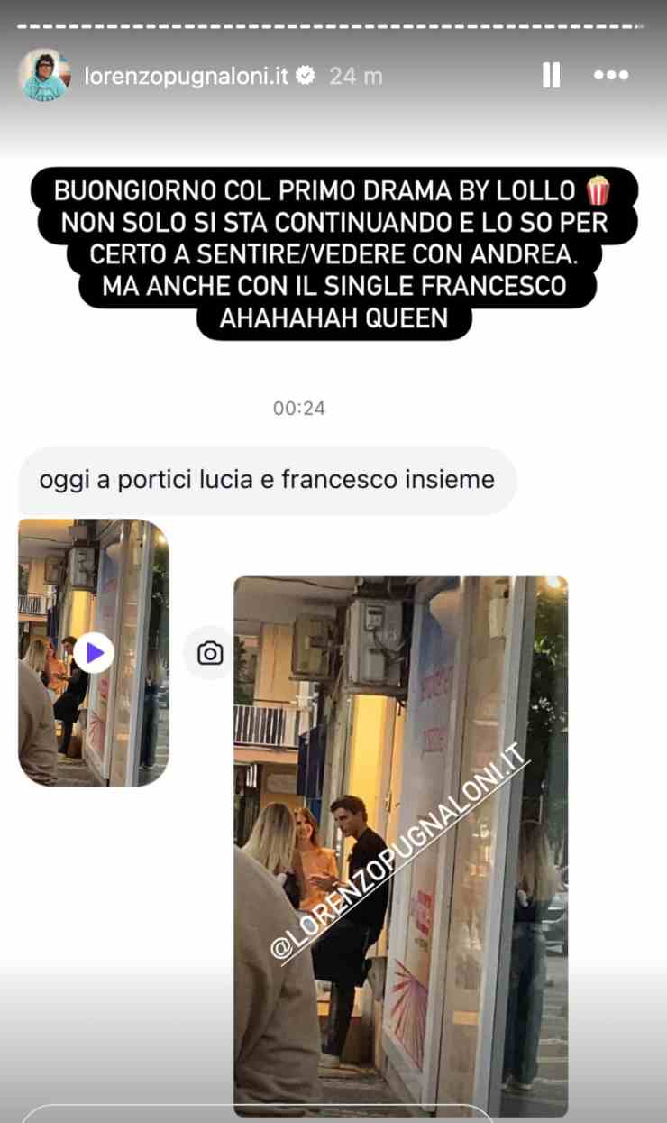 ig story di lorenzo pugnaloni su lucia 