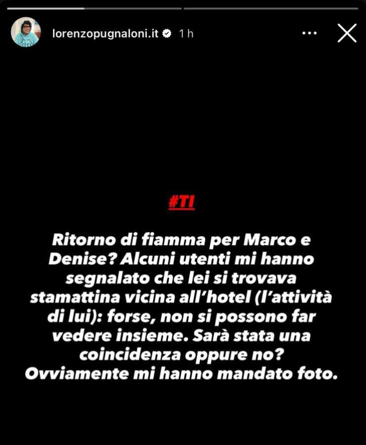 ig story di lorenzo pugnaloni su marco e denise