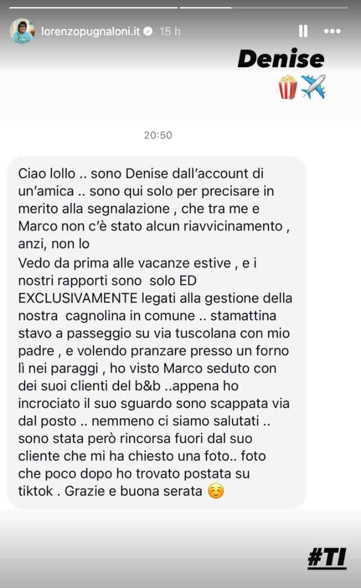 le parole di denise dopo la segnalazione di lorenzo pugnaloni 