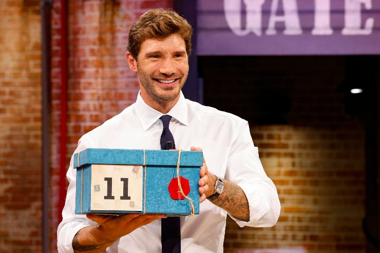 Stefano de martino con pacco di affari tuoi