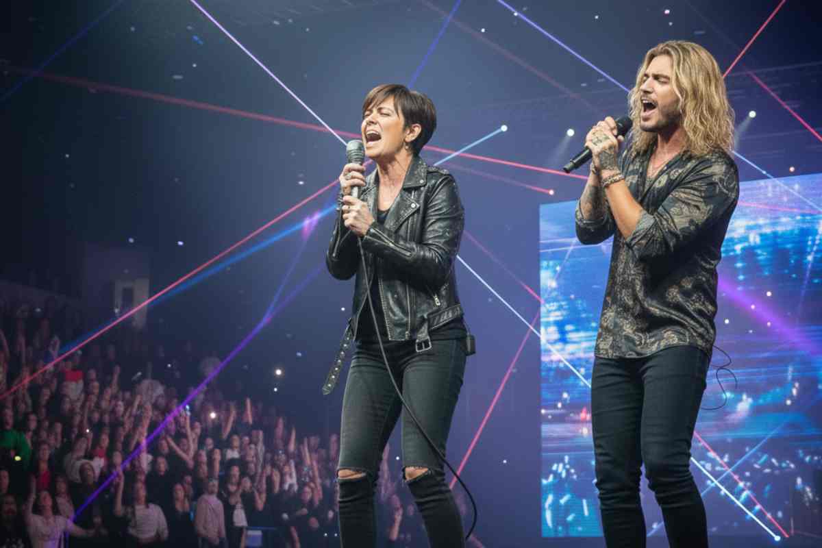 un cantante ed una cantante che cantano su un palco