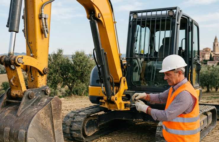 Controllo sicurezza pala meccanica Atri in cantiere.