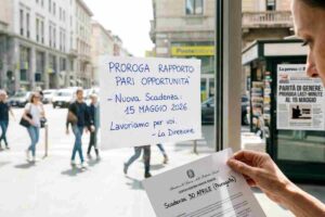 Avviso su vetrina ufficio proroga rapporto biennale pari opportunità 15 maggio 2026 e documento ufficiale Ministero del Lavoro su parità di genere.