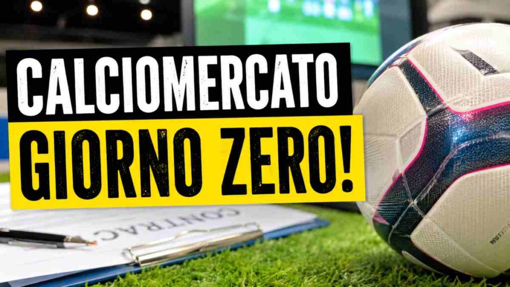 Calciomercato 2026, apertura ufficiale della sessione estiva con pallone da calcio e documenti delle trattative in primo piano.